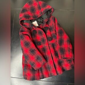 Cat & Jack 3T Red and Black Plaid Kids Hooded Coat
